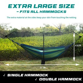 HIKERBRO Hammock Bug Net - XL Mosquito Net for Hammock, Ultralight Portable Netting, Easy Access Double Sided Zippers, 360 Degree Protection for Camping & Yard, with Attached Stuff Sack, Black