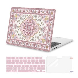 MOSISO Compatible with MacBook Air 13 inch Case 2025 2024 2023 2022 M4 A3240 M3 A3113 M2 A2681, Vintage National Flower Hard Shell & Keyboard Cover & Screen Film for MacBook Air 13.6 inch Case, Pink