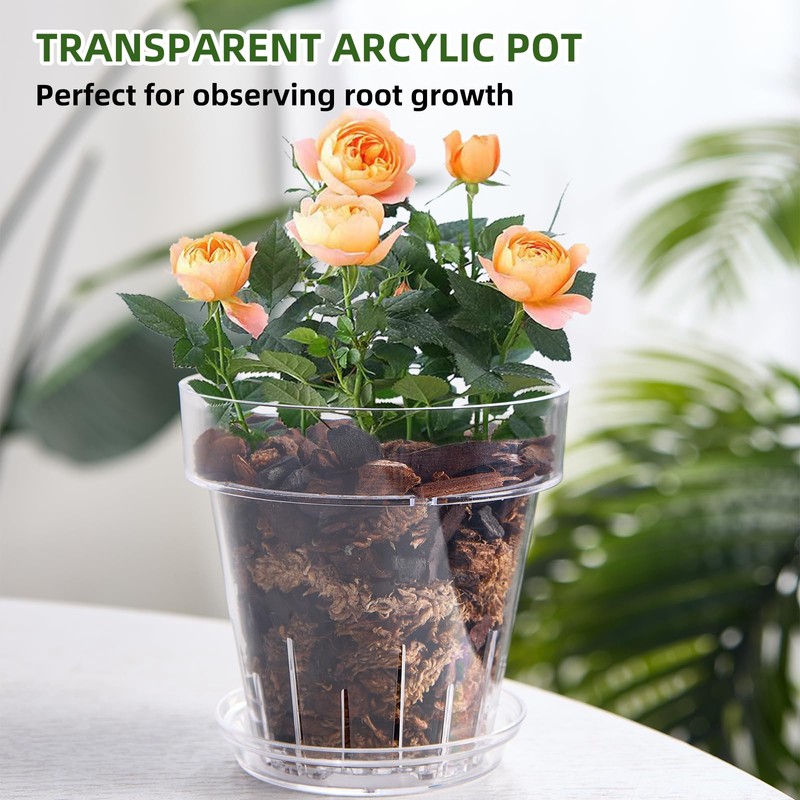 SUADEN 4.3 Inch Clear Acrylic Planter Pot with Tray,Orchid Pot