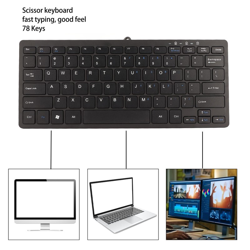 USB Wired Keyboard 78 Keys Ultra Thin Mini Portable Anti
