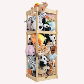 SwaaVee Stuffed Animal Storage Toy Orgenizer, Wood Large Chest Stuffed Animal Storage Basket, Corner Stuffed Animal Orgenizer Stuffed Animal Holder for Kids Girls Boys