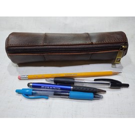 MILITARIA STUFFS Vintage Leather Pencil Case Pouch, Full Grain Leather Zippered Pen Pouch Stationery Bag, Pen Holder for Work & Office/Tool Pouch Zipper Case, Small Tool Bag (Brown)