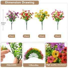 ZFProcess Artificial Flowers Faux Plants Outdoor Fake Flowers Spring Decor,12 Bundles Outdoor Flower Plastic Plant Colorful Daisy UV Resistant for Porch Patio Yard Garden Pot Planters