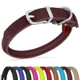 OOPSDOGGY Rolled Leather Dog Collar Soft Roll Collars for Small Medium Large Dogs Puppy (Burgundy, XXL, 20"-24")