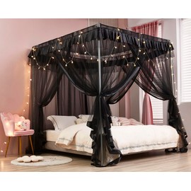 Bed Canopy Canopy Bed Curtains - Princess Bed Canopy for Girls - Bed Drapes Netting Mosquito Net for Bed- Bedroom Decoration Accessories (Black, Super King-1 X Bed Canopy)