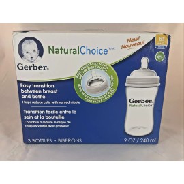 NUK Gerber Natural Choice 3pk Wide Neck Bottle Fast Flow Nipple 9 Ounce NIB