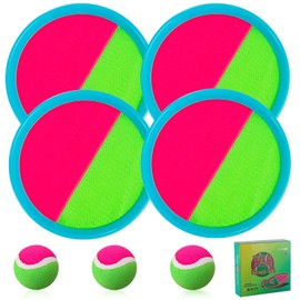 Outdoor Games for Kids - Outside Toys for Kids Ages 4-8, Toss and Catch Ball Set, with 4 Paddles 4 Balls, and 1 Storage Bag, Yard Games for Kids Boys Girls Birthday Gifts New Year Gifts- 4 Blue
