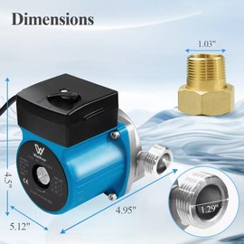WiseWater Stainless Steel Hot Water Recirculating Pump,110 V Pressure Booster Pump,3-speed Water Circulating Pump with 3/4'' NPT Adapters for Floor Heating, Radiator Heating, Hot Water Supply