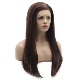 Lushy Stylish Straight Long Two Tone Auburn Mix Half Hand Tied Heat Resistant Heavy Density Synthetic Lace Front Wig