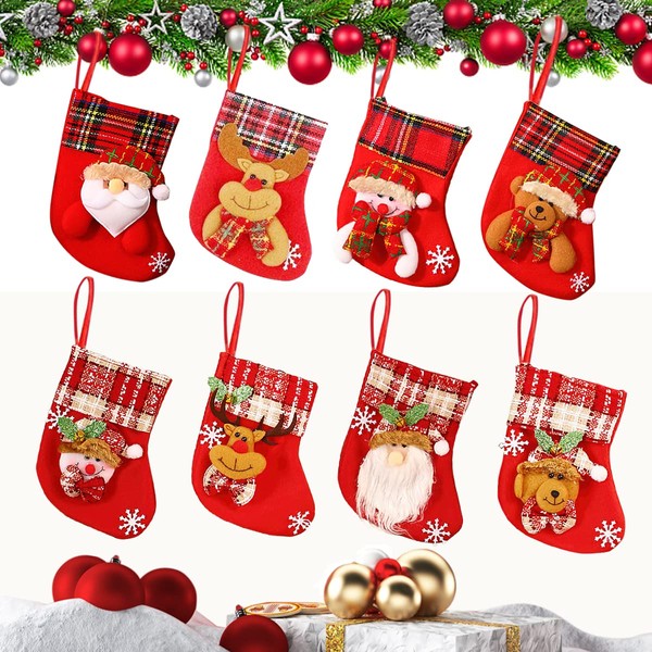Taozoey Christmas Stockings, 8 Pieces Mini Christmas Hanging Stockings, 3D Personalized Christmas Stockings, Small Christmas Stockings Gift, Christmas Stockings Decoration