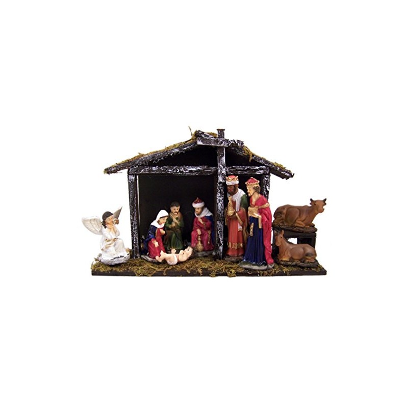 Christmas Nativity Holy Family Statue Set with Manger, 9 Piece