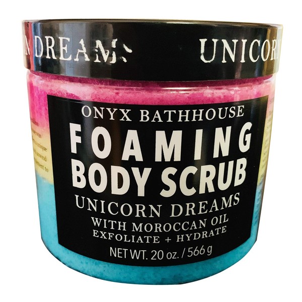 Onyx Bath House Foaming Bath Scrub 20 Oz! Unicorn Dreams With Moroccan Oil! Scented With Strawberry And Jasmine! Body Scrub Gently Exfoliates & Hydrate Skin! Choose From Unicorn Or Mermaid! (Unicorn)