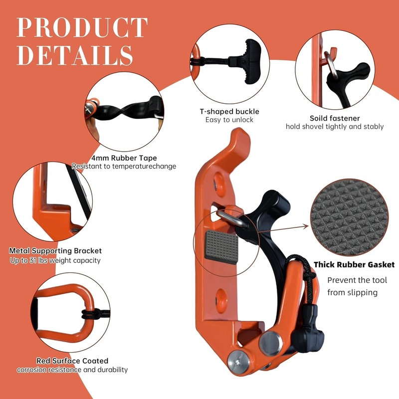 Shovel Mount for Roof Rack and Wall, Metal Rubber Clamp