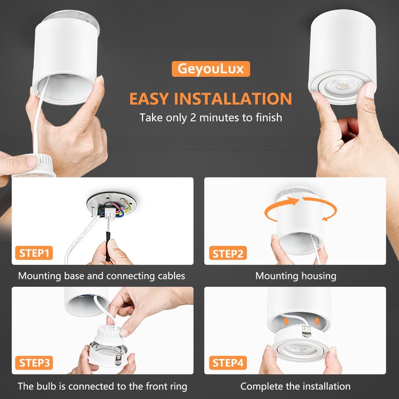 GeyouLux LED Surface-Mounted Spotlights, Dimmable, Diameter 80 x 84 mm,