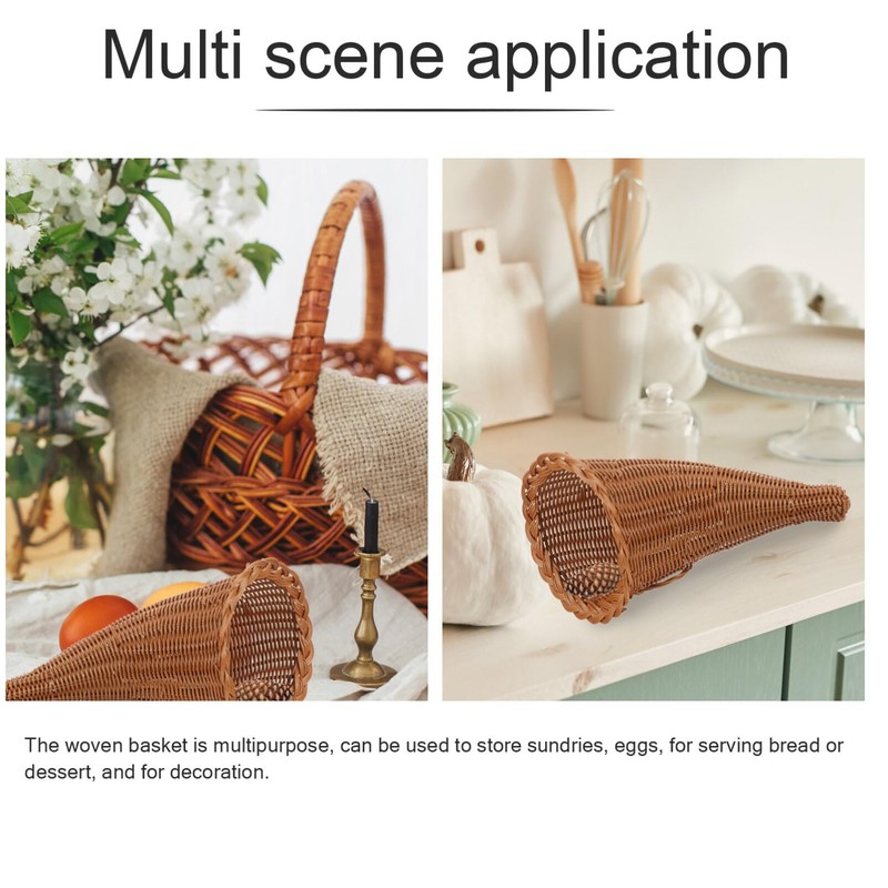 Garneck Thanksgiving Cornucopia Basket, Table Decoration Rattan Cornucopia Centerpieces Wicker