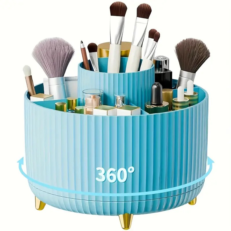 360° Rotating Makeup Brush Organizer for Vanity – 5-Compartment PP