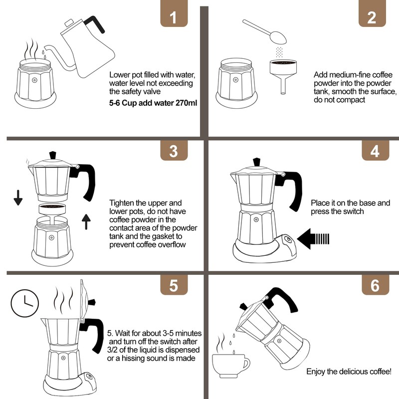Aluminum Electric Moka Pot 5-6 Cup 270ml Express Coffee Maker