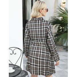FANCYINN Women Buffalo Plaid Dress Flannel Plaid Pattern Tunic Tops Shirt Casual Fall Dress with Belt Gray & Blacke Plaid XL