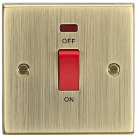 Knightsbridge 45A DP Switch with Neon (single size) - Square Edge Antique Brass