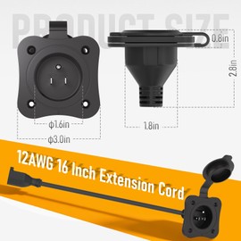 STARELO 20A AC Port Plug,12AWG RV Shore Power Inlet Plug,Heavy-Duty 5-in-1 T-Blade Adapter with Waterproof Cover 16" Extension Cord,125V Outdoor Electrical Receptacle for RV Campers,Boat,Truck,Marine