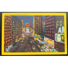 Arcacia Card company NY TIMES SQUARE AT NIGHT NEW YORK CITY COLORED LINEN POSTCARD NEW UNUSED EX COND