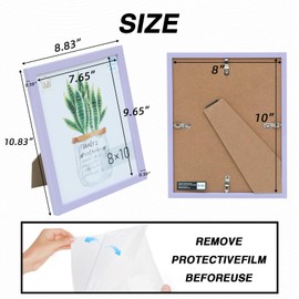 Muzilife 5 Pack 8x10” Picture Frames, Purple Picture Frames for Wall and Tabletop Display, Resistant Plastic Photo Picture Frame with Clear Plexiglass for Vertical or Horizontal Display