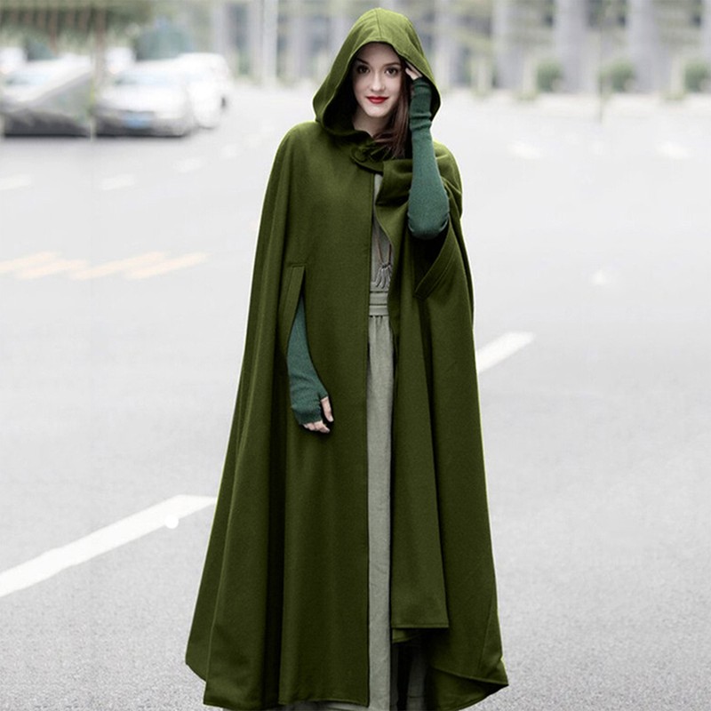 Casual Women Winter Cloak Hooded Sleeveless Button Closure Long Cape