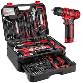 Drill Tool Set：Tool Kit with 12V Power Cordless Drill Hand Repair Tools Box with Drill, Home Tool Kits for Men & Women, Hand Drill Set Perfect for Homeowner, Diyer, Handyman - Red