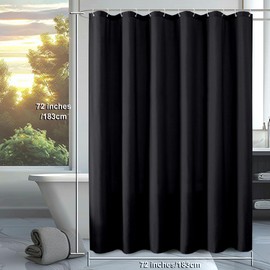 OVZME Zora Solid Black Shower Curtain for Bathroom, Fabric Shower Curtain- Soft Cloth & Hotel Spa Quality, Water Repellent, Machine Washable Shower Curtain Set with 12 Hooks, Grommets Top, 72Wx72L