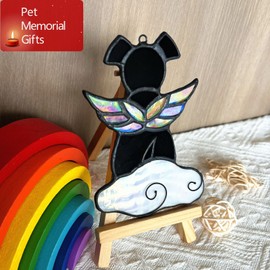 Lcensp Stained Glass Angel Wings Dog Memorial Gifts for Loss of Dog Sympathy Gift Suncatcher, Rainbow Bridge Pet Passing Away Remembrance in Memory, Dog Bereavement Gifts for Loss of Pet, Black