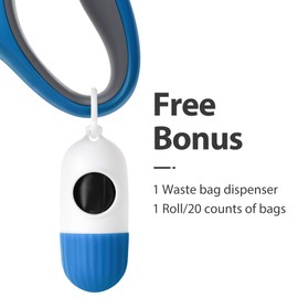 Fida Retractable Dog Leash with Dispenser and Poop Bags, 16 ft Pet Walking Leash for Medium Dog or Cat up to 44 lbs, Anti-Slip Handle, Tangle Free, Reflective Nylon Tape (M, Blue)