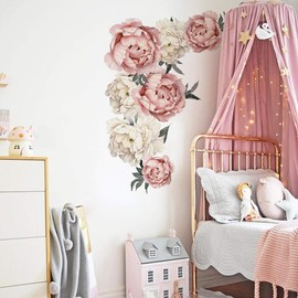 Peony Flowers Wall Decals Peel and Stick Rose Wall Sticker & Murals for Bedroom Nursery Living Room Home Wall Decor (Peony)