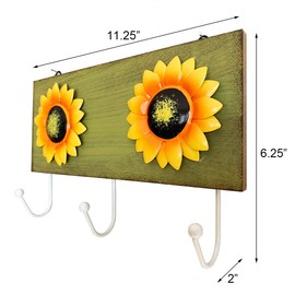 T&Garice Vintage Wooden Sunflower Wall Hook Rustic Key Apron Coat Wall Hanger Kitchen Bathroom Indoor Outdoor Wall Decoration