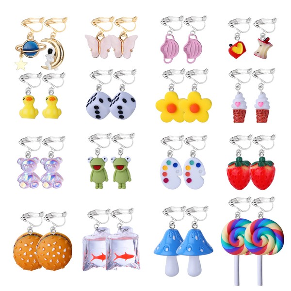 Kakonia 16 Pairs Cute Clip on Earrings Weird Earrings for