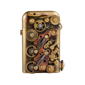 Steampunk Brass Vintage Classic Kerosene Lighter, Automatic Ignition, with Safety Lock, Complex, Mechanical, Gear, Linkage, Collectible, Men's Gift, Thorens Steampunk-Twin Torque (Side-Fill)