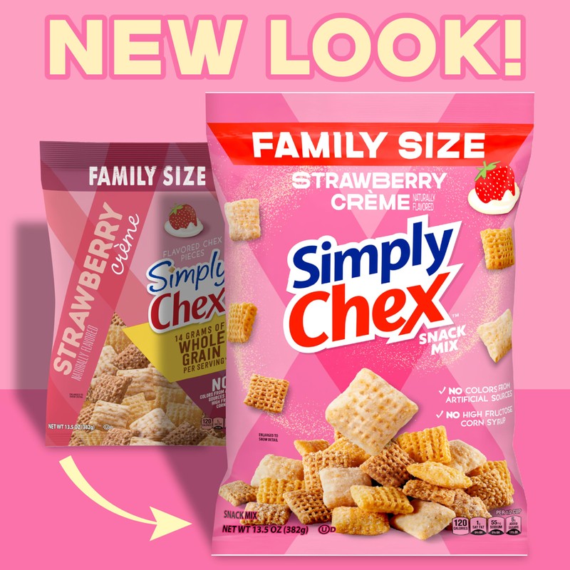 Simply Chex Strawberry Crème Flavored Snack Mix, Family Size, 13.5