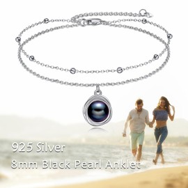 POPLYKE S925 Sterling Silver Black Pearl Anklet Layered Chain Ankle Bracelet for Women Summer Beach Black Jewelry
