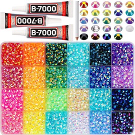 8700 piezas de diamantes de imitación de resina SS20 de 5 mm con pegamento para manualidades, kit de cristales coloridos deslumbrantes con pegamento B7000 de 45 ml para libros, ropa, manualidades