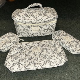 4 Pc Quilted Black French Floral Cosmetic/ Travel Bags Today Mood