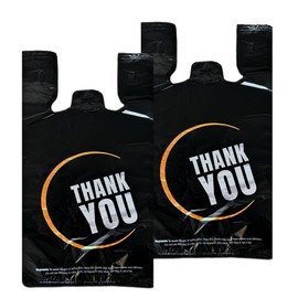 YoYoRain.(100 Count Black Plastic bags, T Shirt bags, Thank You Plastic Bags with handle,retail shopping bag, Carry bag Merchandise Bags and Disposable Supermarket Bag