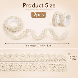 2Rolls 0.6" Wide 2 Yards Self-Adhesive Lace Tape Ribbon, Vintage Cotton