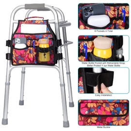 supregear Side Walker Bag, Walker Accessories Bag w/Cup Holder, Folding Walker Basket Waterproof Walker Organizer Caddy Pouch for Most Walker with Side Bar for Seniors, Elderly, Double Sided