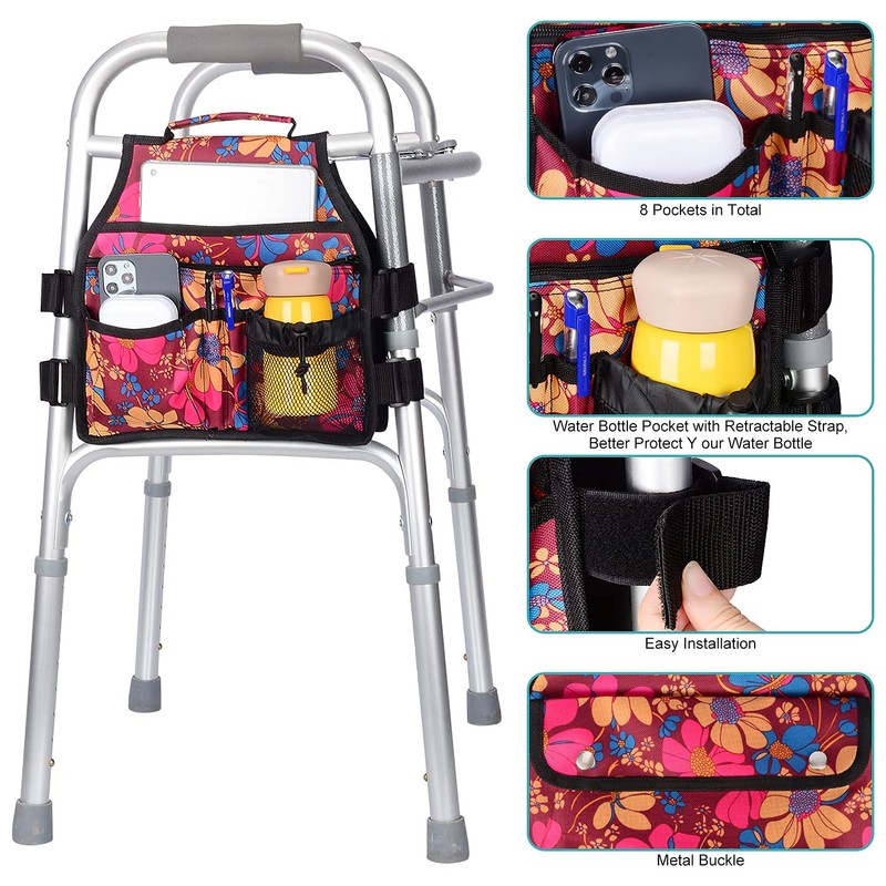 supregear Side Walker Bag, Walker Accessories Bag w/Cup Holder, Folding