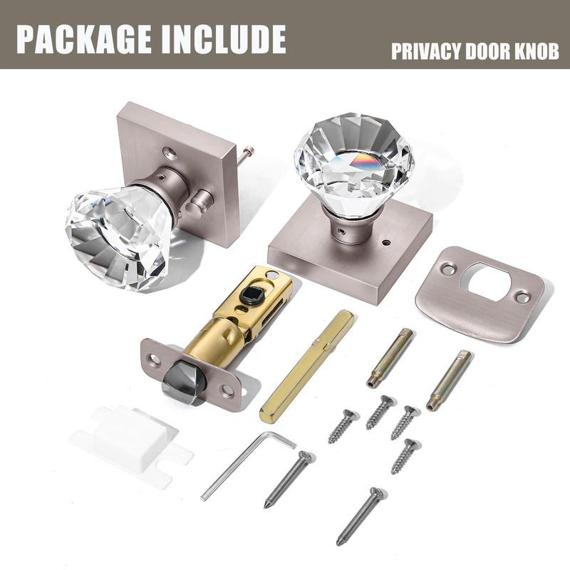 HIEMEY Privacy Glass Door Knob with Lock, Crystal Glass Door