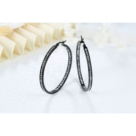 LYLYMIMI 2 Inch Surgical Steel Big Hoop Earrings for Women with Mult-colors Stunning Cubic Zirconia Hypoallergenic Jewelry for Sensitive Ears Large Black