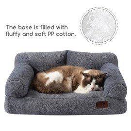 Hollypet Hollypet Fluffy Plush Dog Cat Pet Couch Soft Calming Sofa Bed for Medium Small Cats and Dogs, Gray