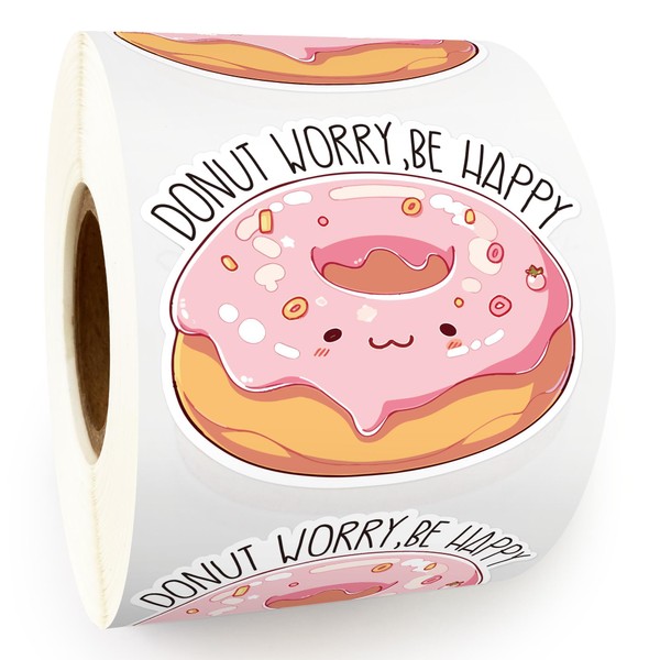 Pink Donut Worry Be Happy Stickers Roll,Cute Happy Mail Stickers,Handmade