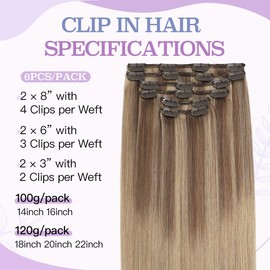 Sindra Haarverlängerung zum Anstecken, Naturhaar, goldbraun, gemischt, Honig, goldfarben, 40 cm, 100 g, 6 Stück, Extensions, Echthaar, Echthaar, Extensions, (C40#10/16/16)