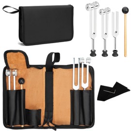 Tuning Fork (128Hz, 256Hz, 512Hz), Premium 6 Piece Kit with Leather Pouch for Yoga, Musical Instruments, Ideal Spiritual Gift for Women