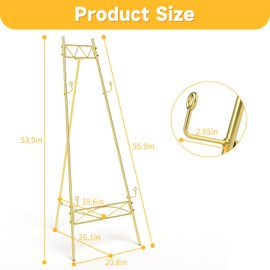 tonchean Metal Easel Display Stand, Easel Stand with Chain Support, Iron Adjustable Arts & Crafts Easels, 21" x 29.5" x 55",Gold